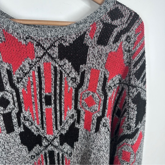 Mossimo Blanket Sweater Poncho Womens Size A/M Fringe Boho Western Grey Red - Picture 3 of 6